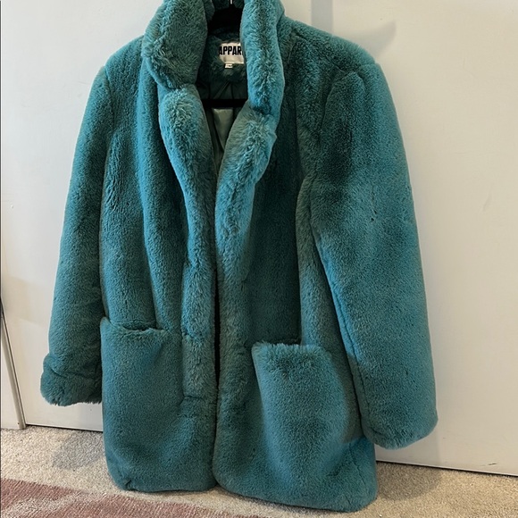 Apparis Stella Emerald Teal Green/Blue Faux Fur Coat Size Small - Picture 9 of 12